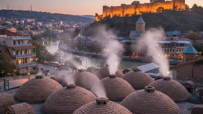 Zwavelbaden onder de bakstenen koepels van Tbilisi